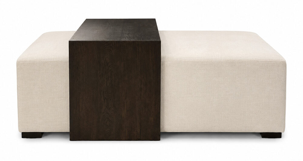 Spectra Home Strada Ottoman in Floris Linen (Performance Fabric) w/Brown Oak Spectra Home Strada Ottoman in Floris Linen (Performance Fabric) w/Brown Oak