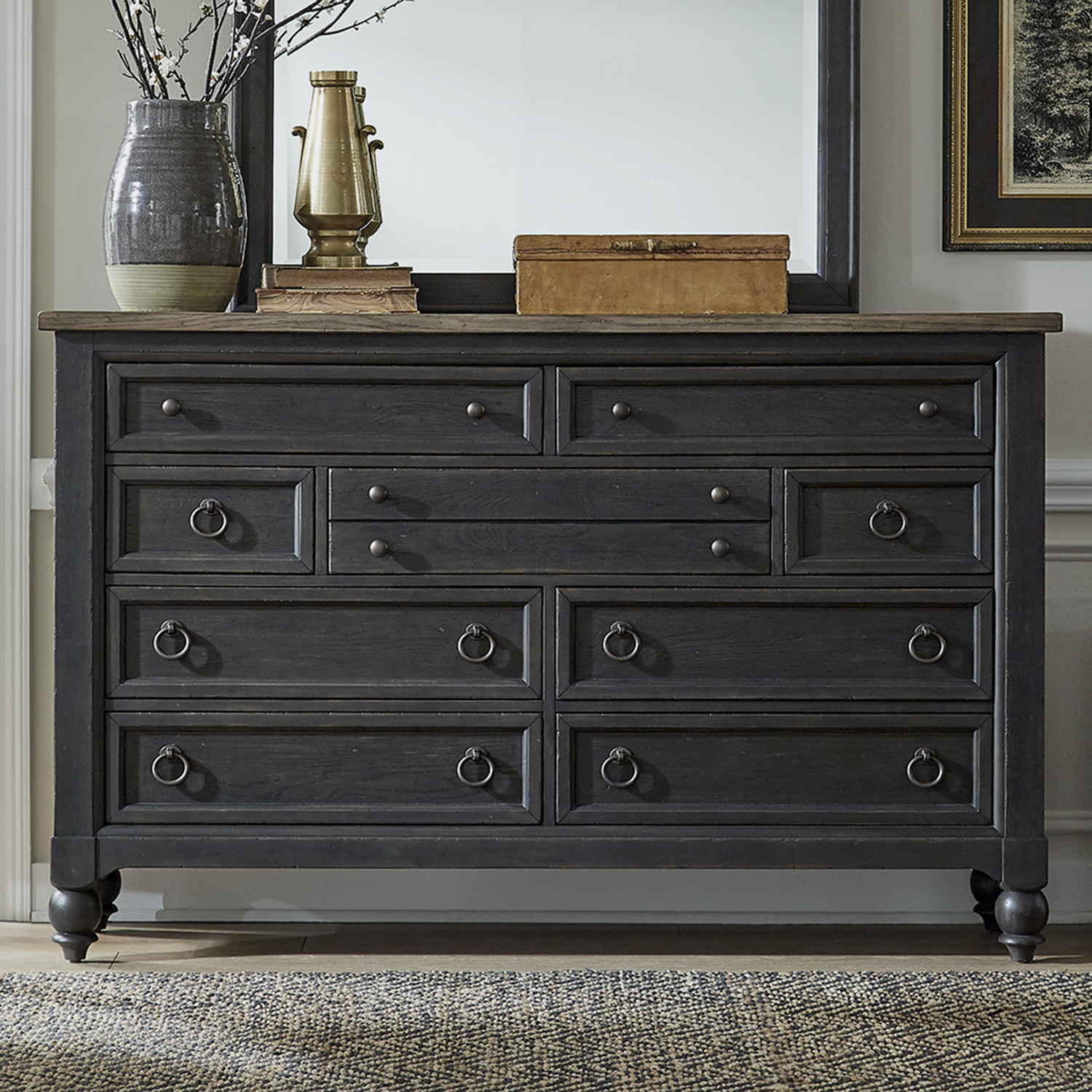 Liberty Furniture 615-BR31-B Americana Farmhouse 9 Drawer Dresser - Black Liberty Furniture 615-BR31-B Americana Farmhouse 9 Drawer Dresser - Black