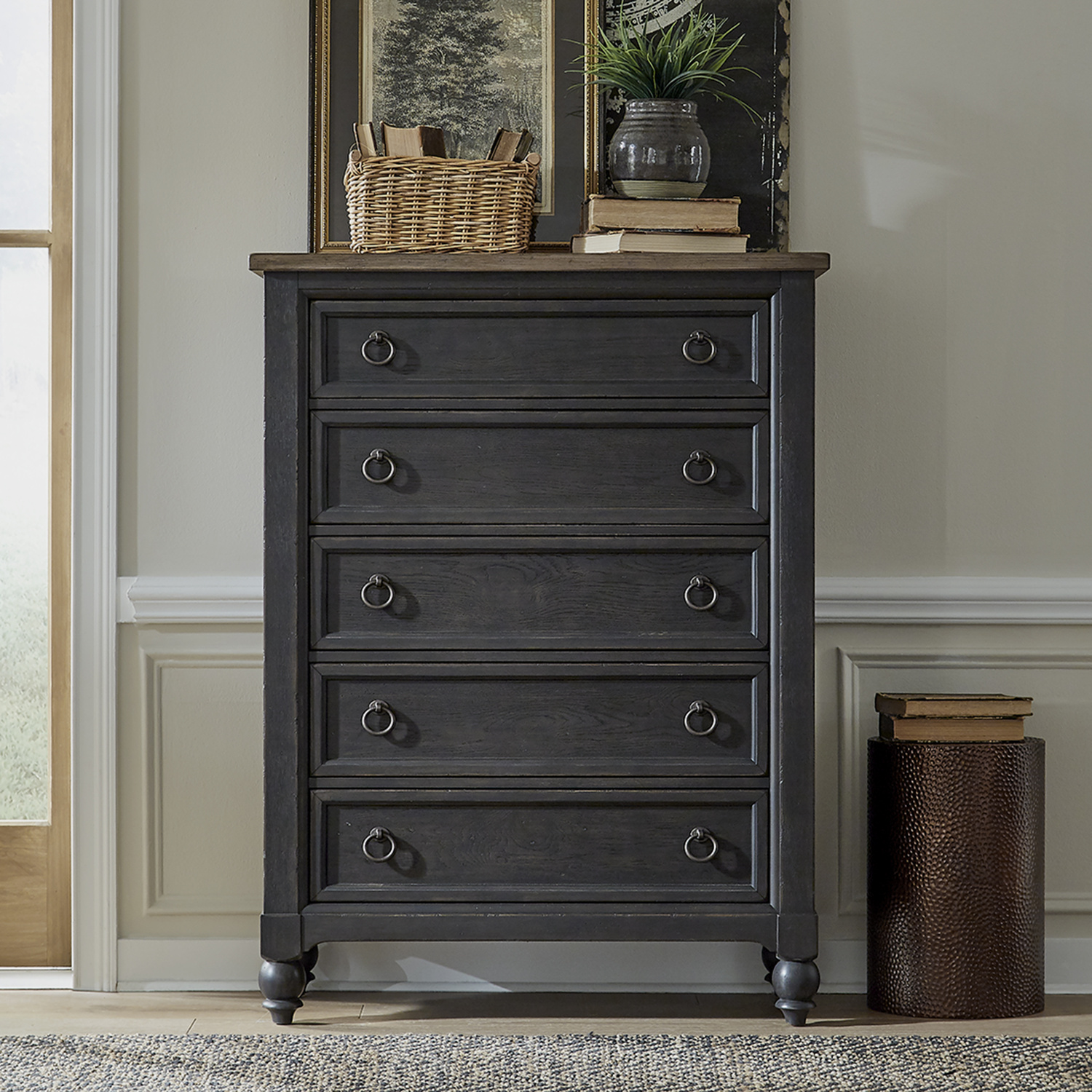 Liberty Furniture 615-BR41-B Americana Farmhouse 5 Drawer Chest - Black Liberty Furniture 615-BR41-B Americana Farmhouse 5 Drawer Chest - Black
