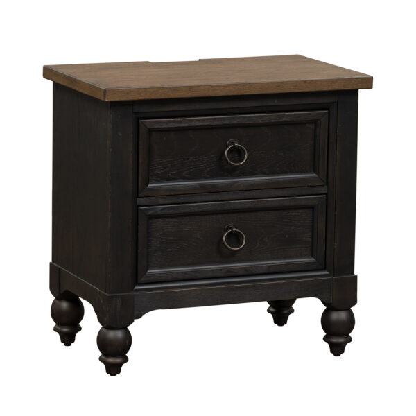 615-BR61-B Americana Farmhouse 2 Drawer Night Stand w/ Charging Station - Black
