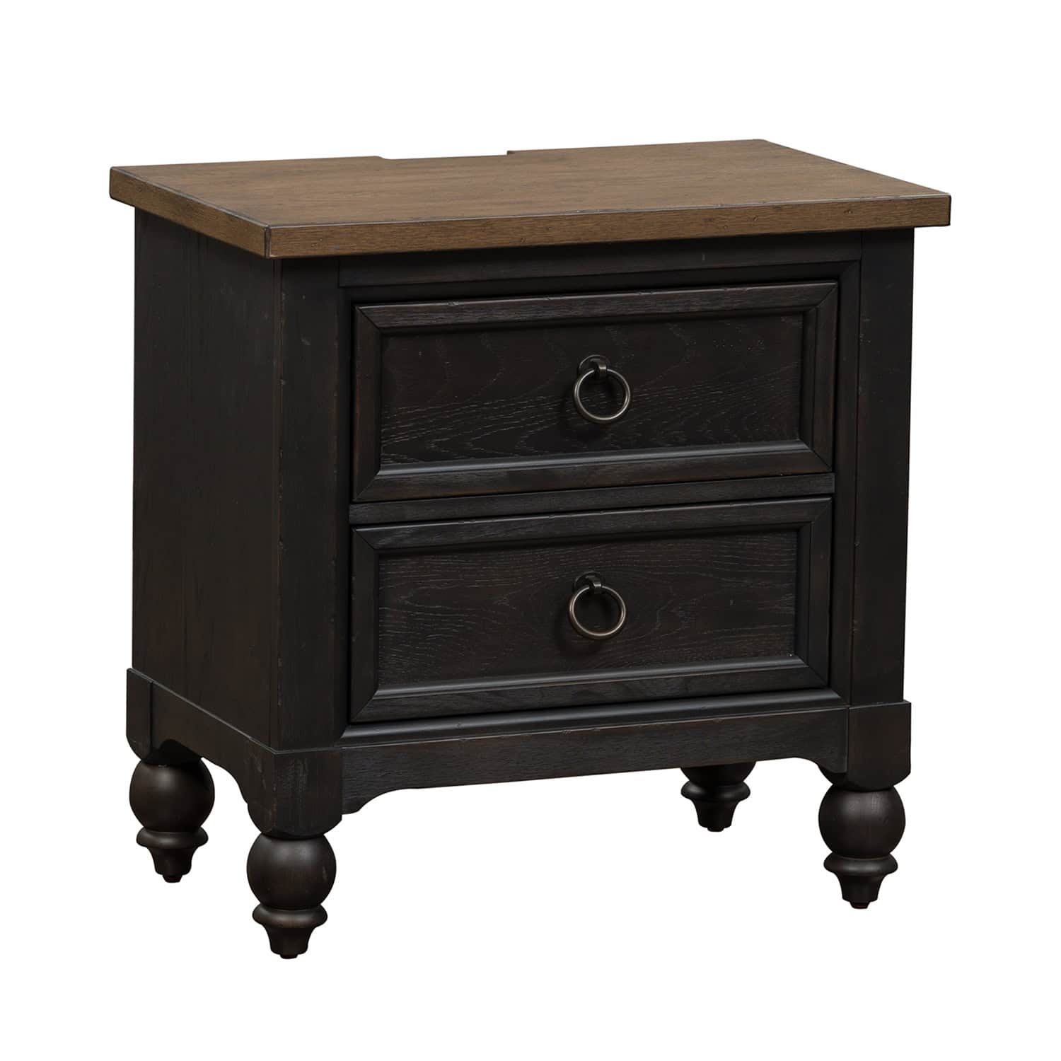 615-BR61-B Americana Farmhouse 2 Drawer Night Stand w/ Charging Station - Black 615-BR61-B Americana Farmhouse 2 Drawer Night Stand w/ Charging Station - Black