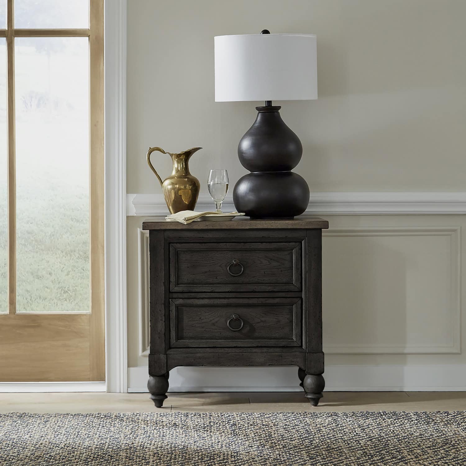 615-BR61-B Americana Farmhouse 2 Drawer Night Stand w/ Charging Station - Black 615-BR61-B Americana Farmhouse 2 Drawer Night Stand w/ Charging Station - Black
