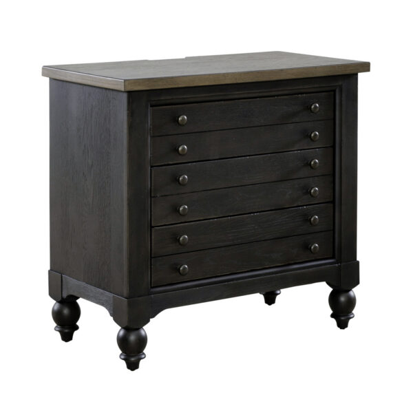 615-BR62-B Americana Farmhouse Bedside Chest w/ Charging Station - Black
