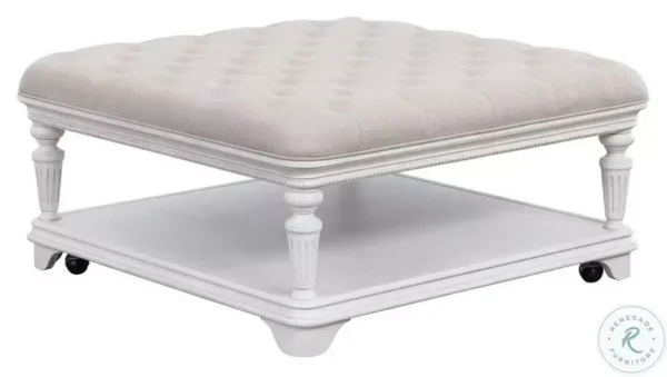 Avalon Furniture O00162-C11 West Chester Light Gray Oak and Distressed White Upholstered Castered Cocktail Table