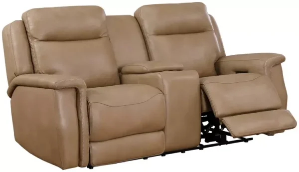 Leather Italia 4111-EHZ2301C-021306LV  EHZ FISCHER LOVESEAT - CONSOLE - P - ZG L SADDLE