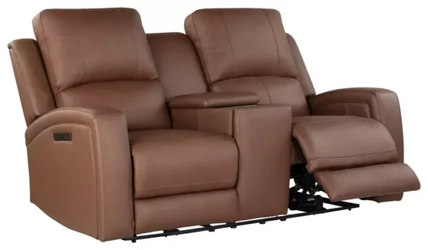 Leather Italia 4111-P31965C-02X1801LV ARIA LOVESEAT - CONSOLE + P + ZG W/ LUMBAR XLV BROWN HAVANA