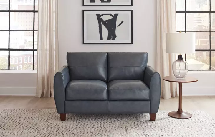 Leather Italia 9661-6529-02177147 TRAVERSE LOVESEAT OCEAN BLUE LEATHER Leather Italia 9661-6529-02177147 TRAVERSE LOVESEAT OCEAN BLUE LEATHER
